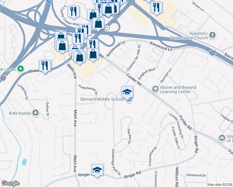 map of restaurants, bars, coffee shops, grocery stores, and more near 1211 Candlewax Drive in St. Louis