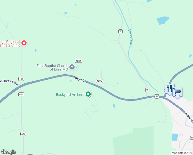 map of restaurants, bars, coffee shops, grocery stores, and more near Co Route 400B in Linn