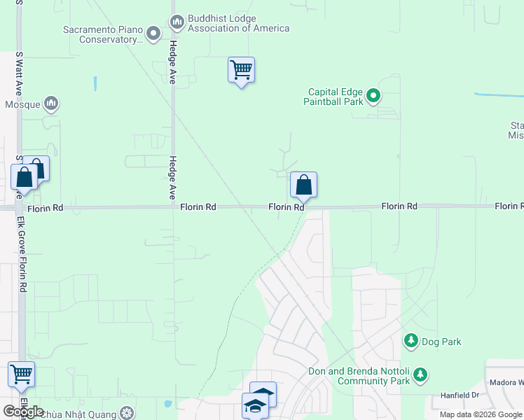 map of restaurants, bars, coffee shops, grocery stores, and more near 9204 Florin Road in Sacramento
