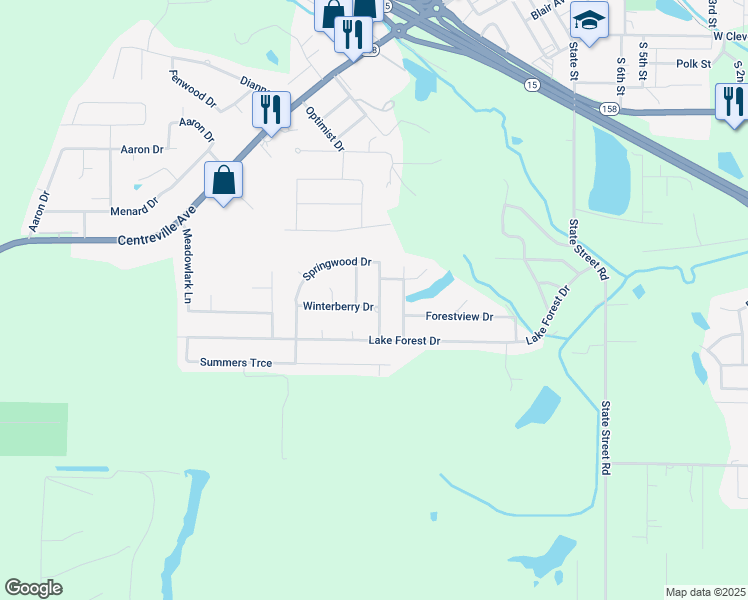 map of restaurants, bars, coffee shops, grocery stores, and more near 413 Springwood Drive in Belleville
