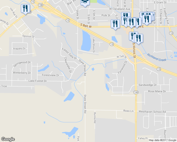 map of restaurants, bars, coffee shops, grocery stores, and more near 1428 State Street Road in Belleville