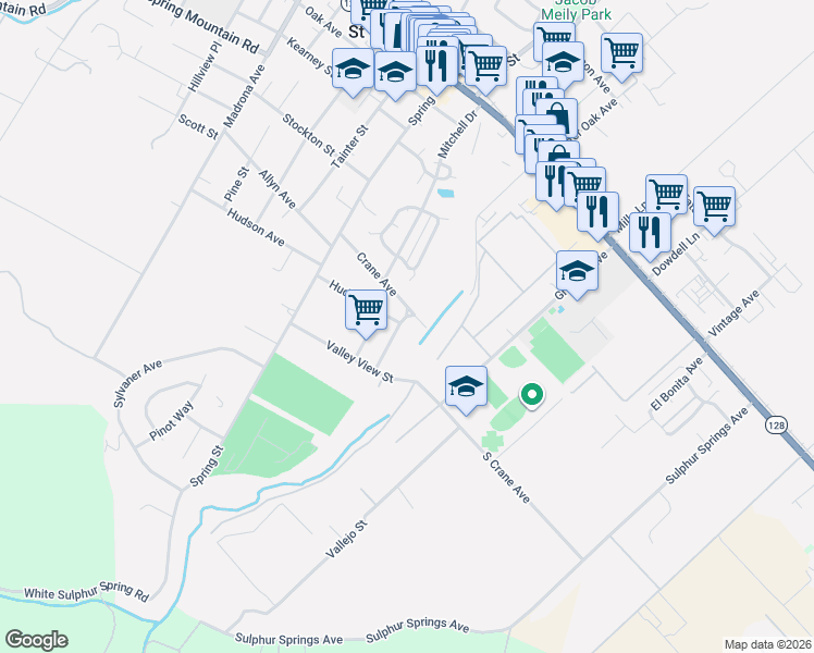 map of restaurants, bars, coffee shops, grocery stores, and more near 800 Valley View Street in St. Helena