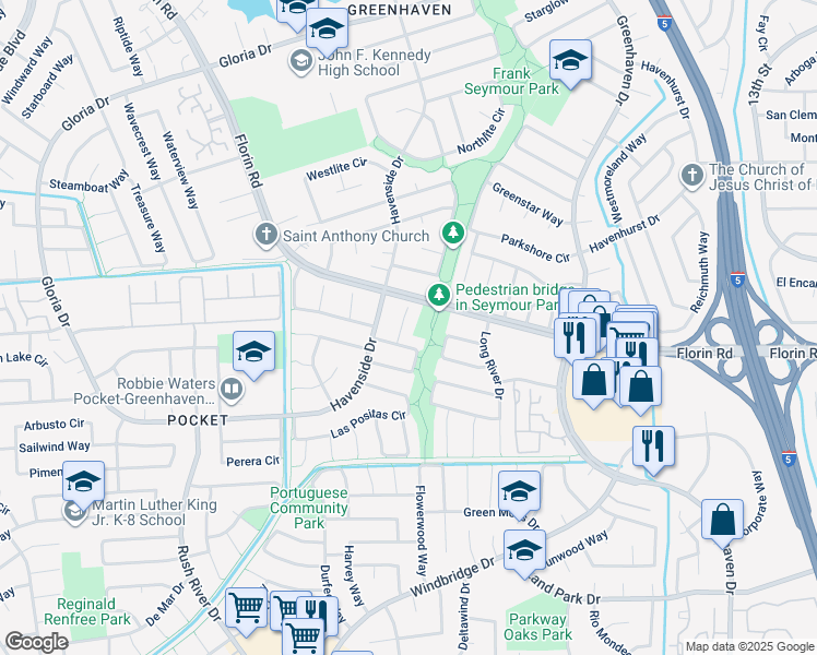 map of restaurants, bars, coffee shops, grocery stores, and more near 10 Ridgemark Court in Sacramento
