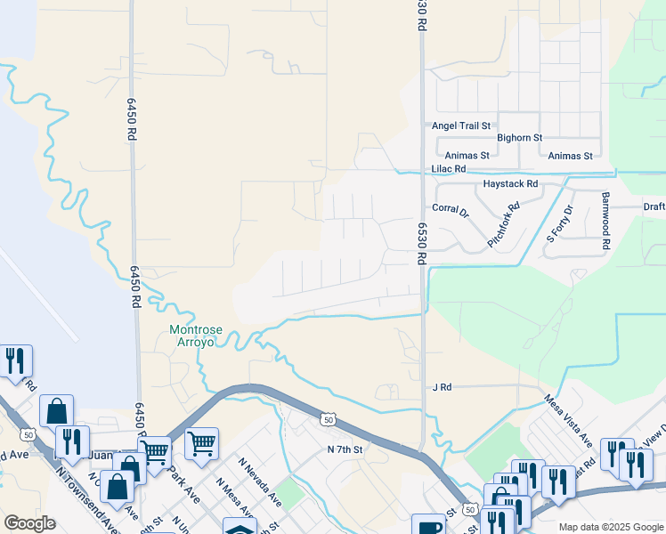map of restaurants, bars, coffee shops, grocery stores, and more near 1005-1007 Cimarron Creek D in Montrose