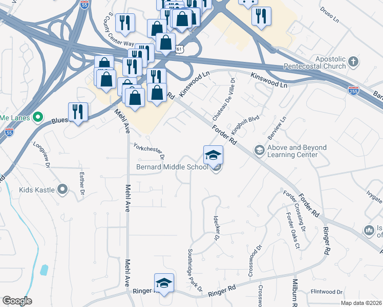 map of restaurants, bars, coffee shops, grocery stores, and more near 1211 Candlewax Drive in St. Louis