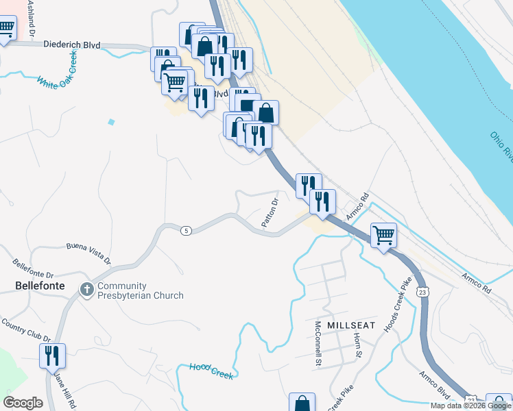 map of restaurants, bars, coffee shops, grocery stores, and more near 101-199 Pearman Ct in Westwood