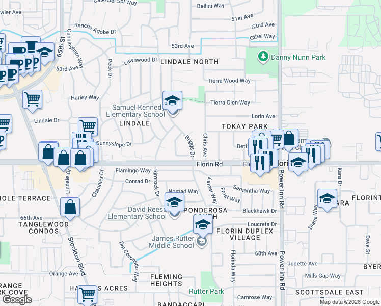 map of restaurants, bars, coffee shops, grocery stores, and more near 7179 Steelman Circle in Sacramento
