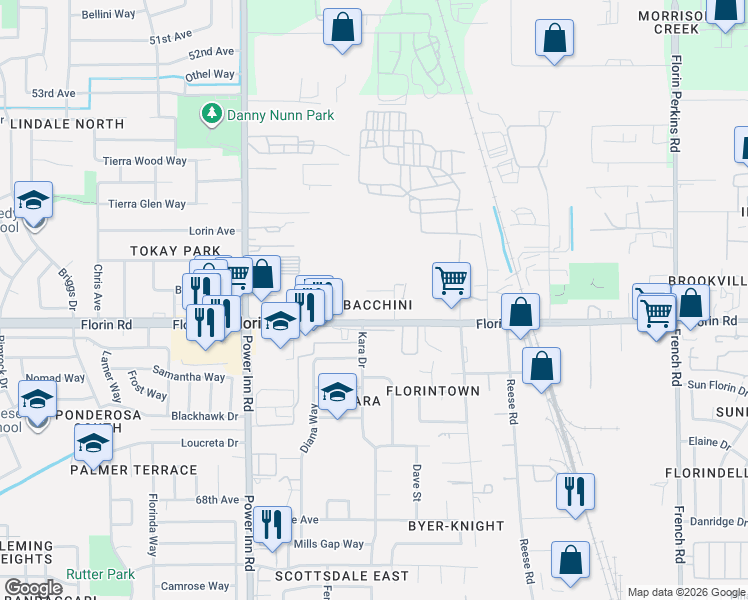 map of restaurants, bars, coffee shops, grocery stores, and more near 8216 Augusta Way in Sacramento
