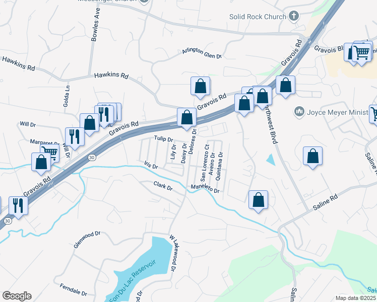 map of restaurants, bars, coffee shops, grocery stores, and more near 175 Delores Drive in Fenton