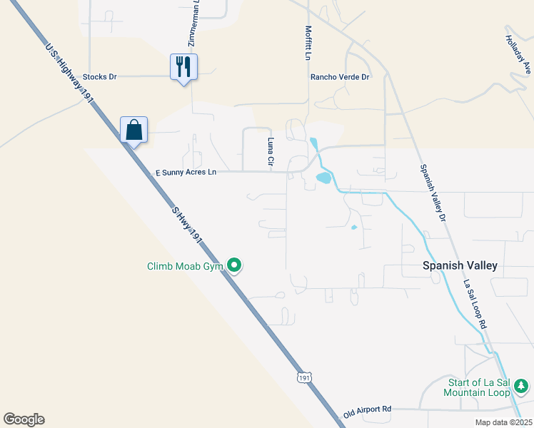 map of restaurants, bars, coffee shops, grocery stores, and more near 140 Tera Drive in Moab