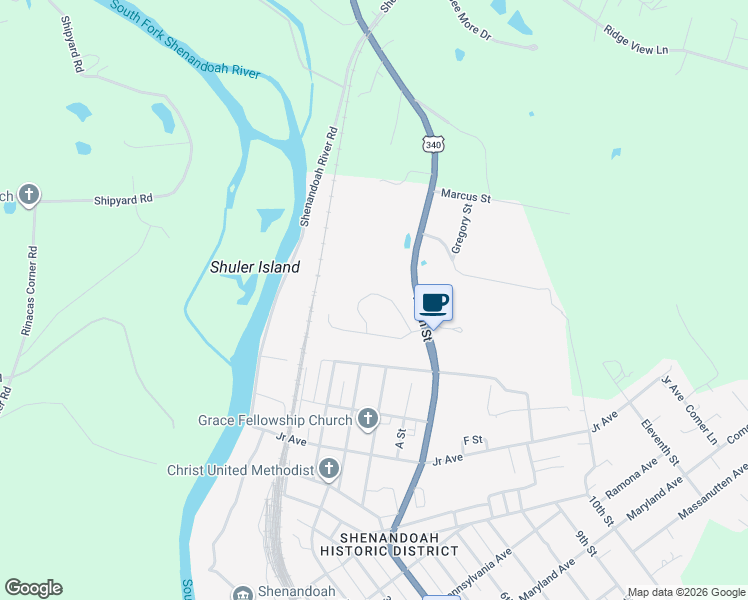 map of restaurants, bars, coffee shops, grocery stores, and more near 206 Locustdale Loop in Shenandoah
