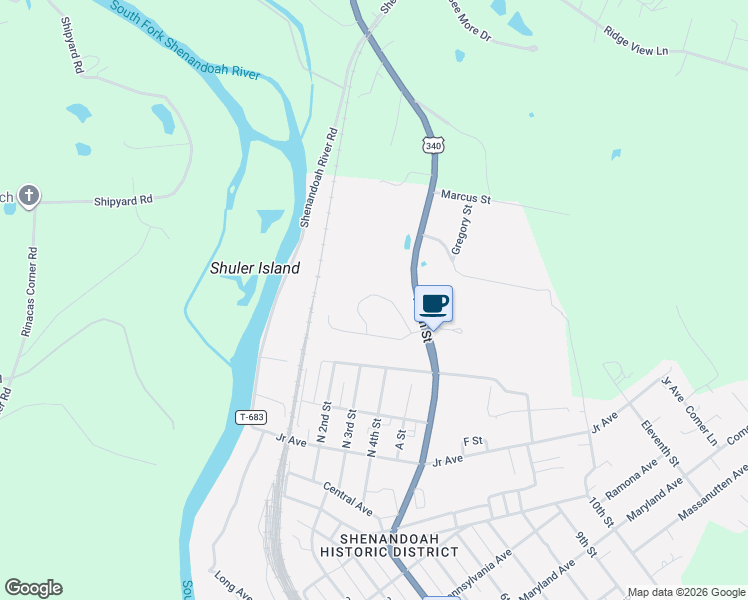 map of restaurants, bars, coffee shops, grocery stores, and more near 206 Locustdale Loop in Shenandoah