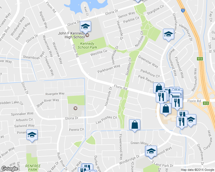map of restaurants, bars, coffee shops, grocery stores, and more near 788 Florin Road in Sacramento