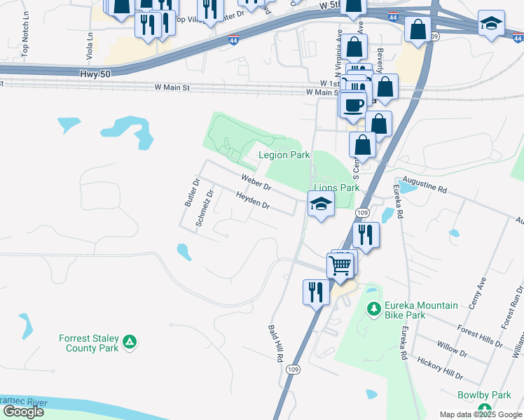 map of restaurants, bars, coffee shops, grocery stores, and more near 218 Heyden Drive in Eureka
