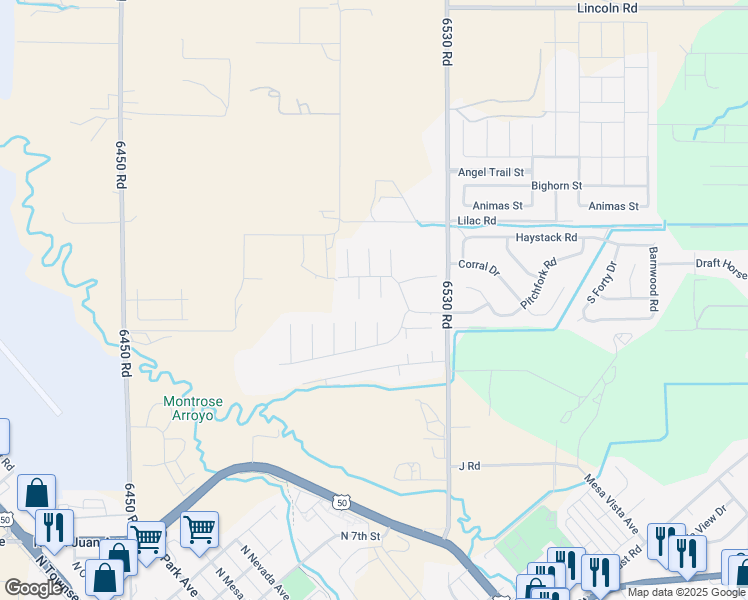 map of restaurants, bars, coffee shops, grocery stores, and more near 901 6530 Road in Montrose