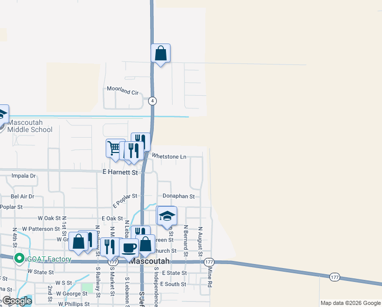 map of restaurants, bars, coffee shops, grocery stores, and more near 513 Whetstone Lane in Mascoutah