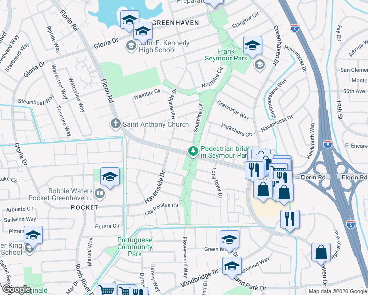 map of restaurants, bars, coffee shops, grocery stores, and more near 813 Florin Road in Sacramento