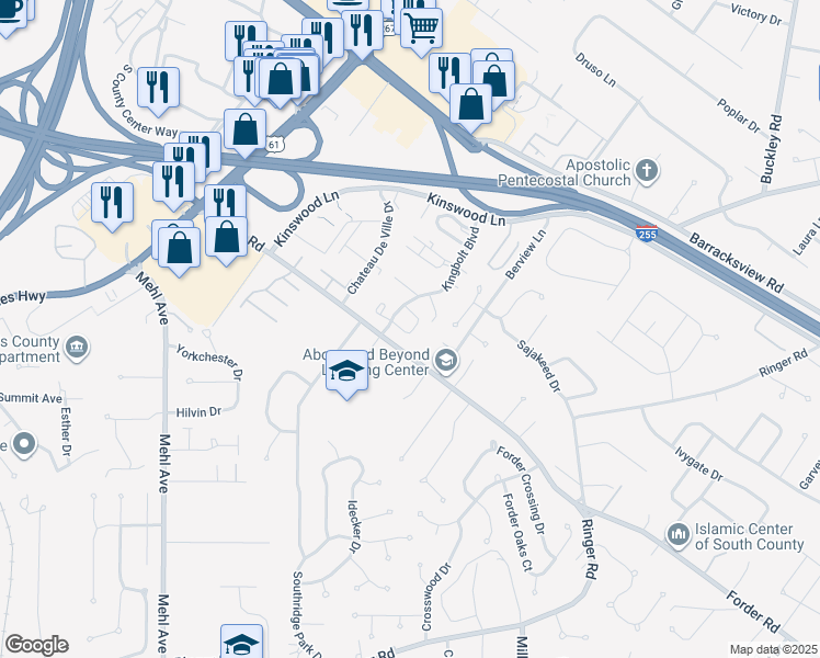 map of restaurants, bars, coffee shops, grocery stores, and more near 1047 Tavistock Circle in St. Louis
