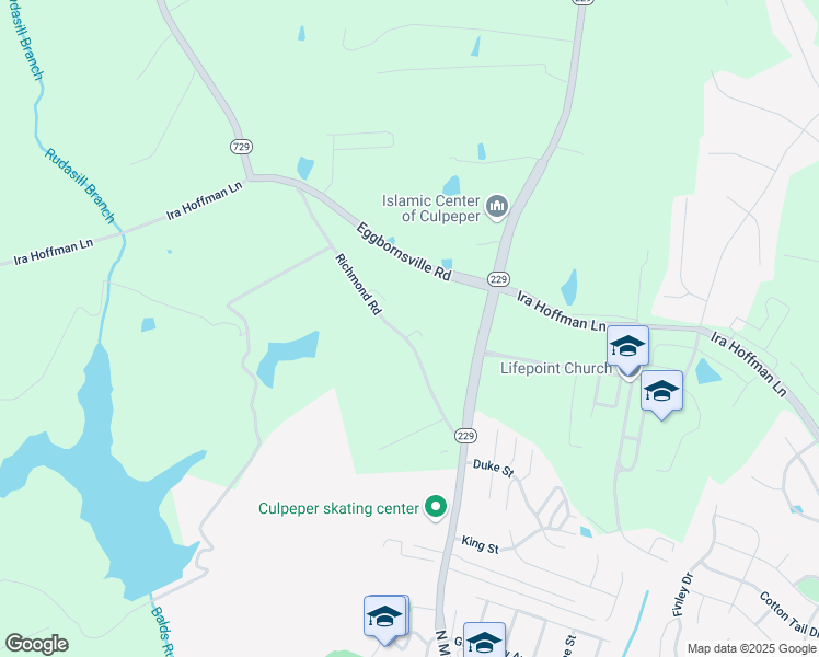map of restaurants, bars, coffee shops, grocery stores, and more near 15057 Richmond Road in Culpeper