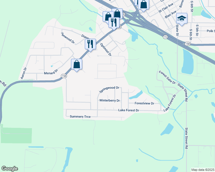 map of restaurants, bars, coffee shops, grocery stores, and more near 608 Springwood Drive in Belleville