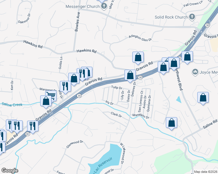 map of restaurants, bars, coffee shops, grocery stores, and more near 44 Tulip Drive in Fenton