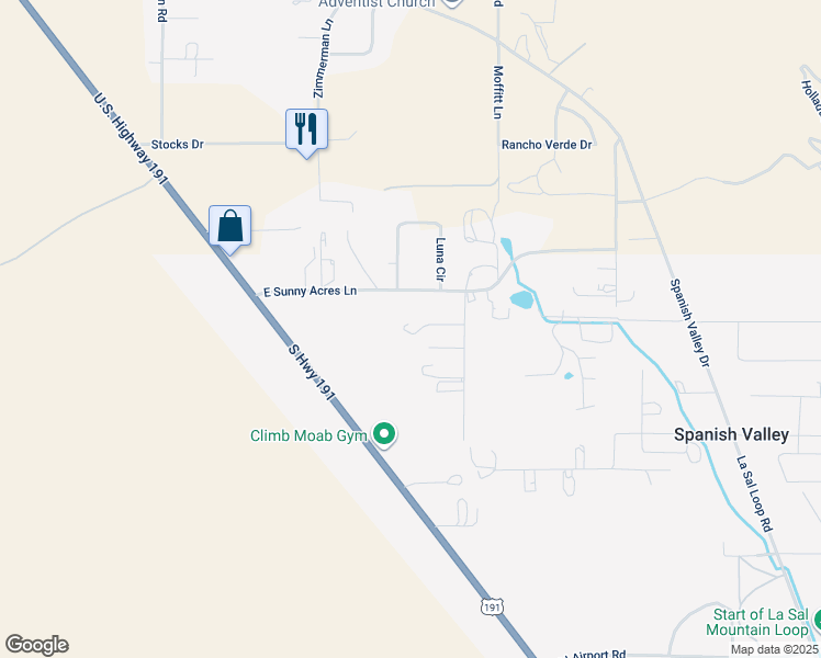 map of restaurants, bars, coffee shops, grocery stores, and more near 140 Tera Drive in Moab