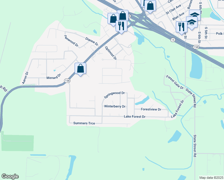 map of restaurants, bars, coffee shops, grocery stores, and more near 608 Springwood Drive in Belleville