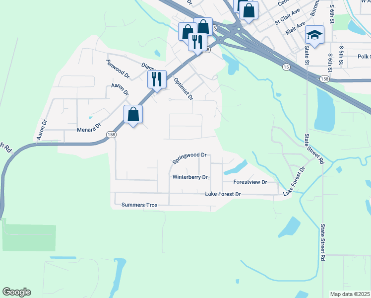 map of restaurants, bars, coffee shops, grocery stores, and more near 608 Springwood Drive in Belleville