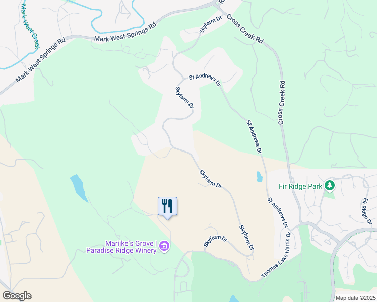 map of restaurants, bars, coffee shops, grocery stores, and more near 3884 Skyfarm Drive in Santa Rosa