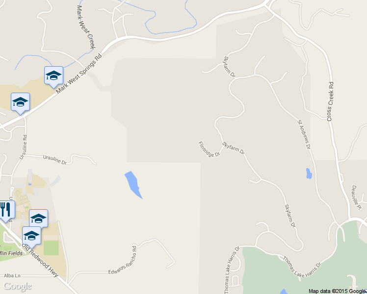 map of restaurants, bars, coffee shops, grocery stores, and more near 3918 Flintridge Drive in Santa Rosa