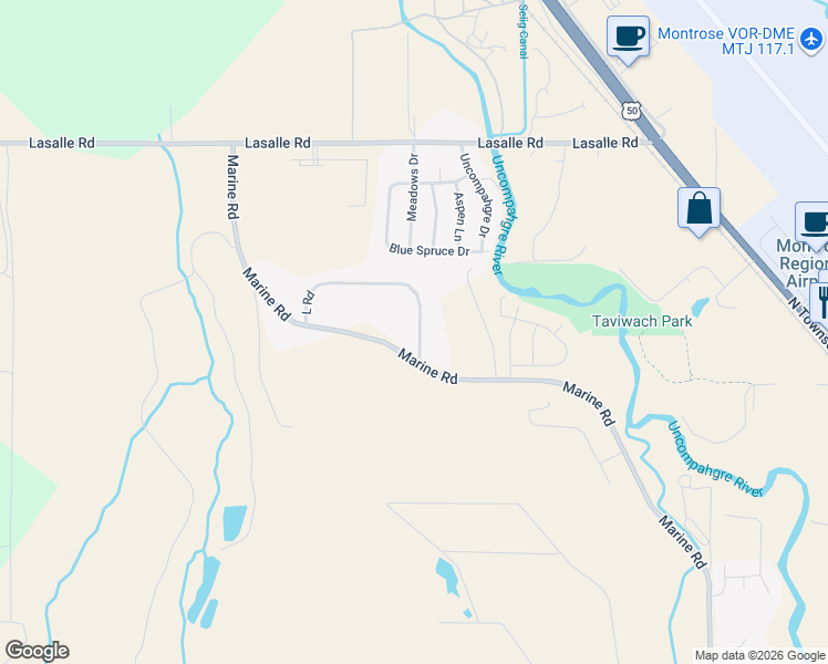 map of restaurants, bars, coffee shops, grocery stores, and more near 13301-14499 L Drive in Montrose