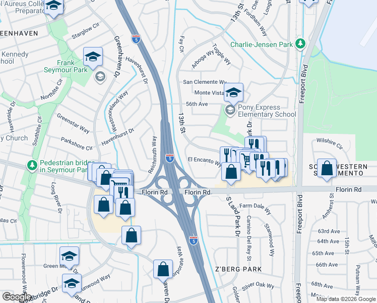 map of restaurants, bars, coffee shops, grocery stores, and more near 1208 El Encanto Way in Sacramento