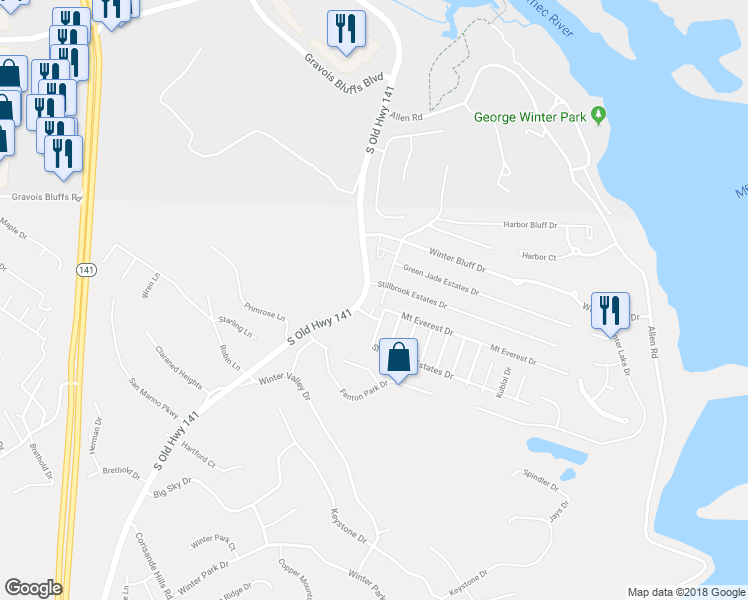 map of restaurants, bars, coffee shops, grocery stores, and more near 100 Park Hill Terrace Drive in Fenton