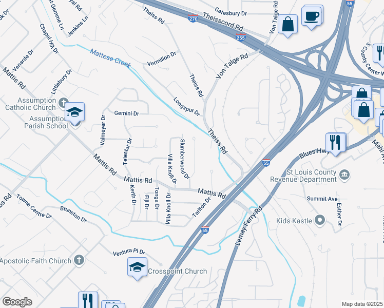 map of restaurants, bars, coffee shops, grocery stores, and more near 4622 Lodgewood Lane in St. Louis