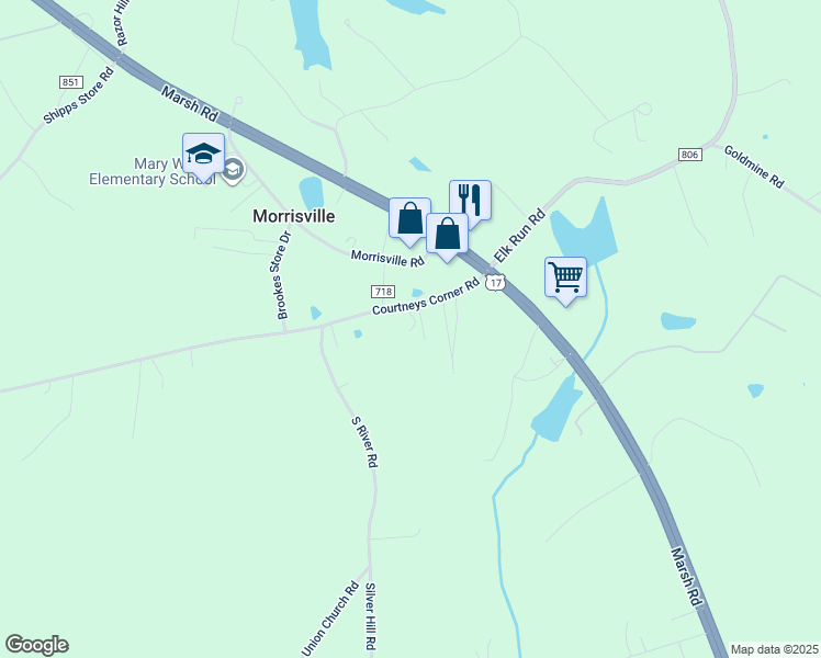 map of restaurants, bars, coffee shops, grocery stores, and more near 4421 Courtneys Corner Road in Bealeton