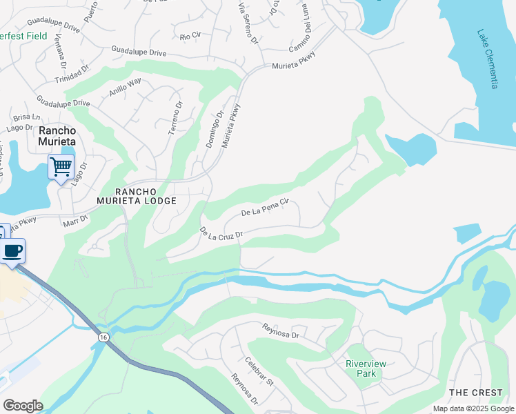 map of restaurants, bars, coffee shops, grocery stores, and more near 15189 De La Pena Circle in Rancho Murieta