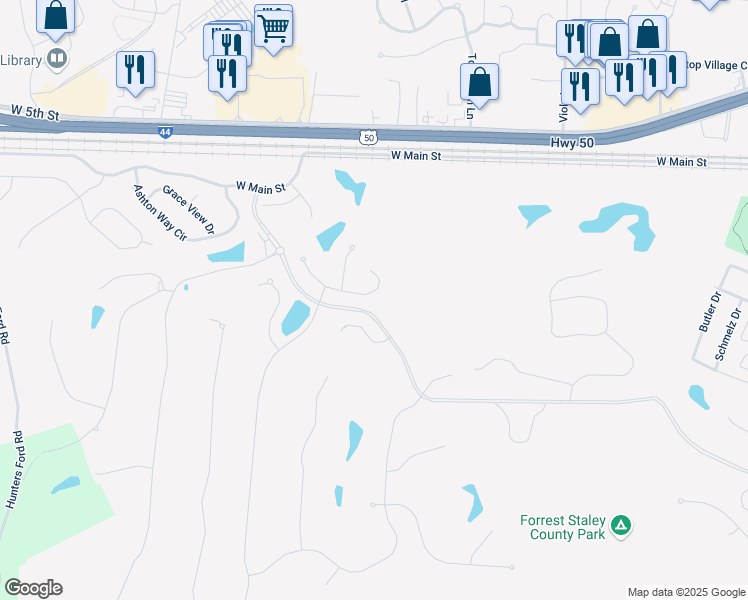 map of restaurants, bars, coffee shops, grocery stores, and more near 615 Thorntree Lane in Eureka