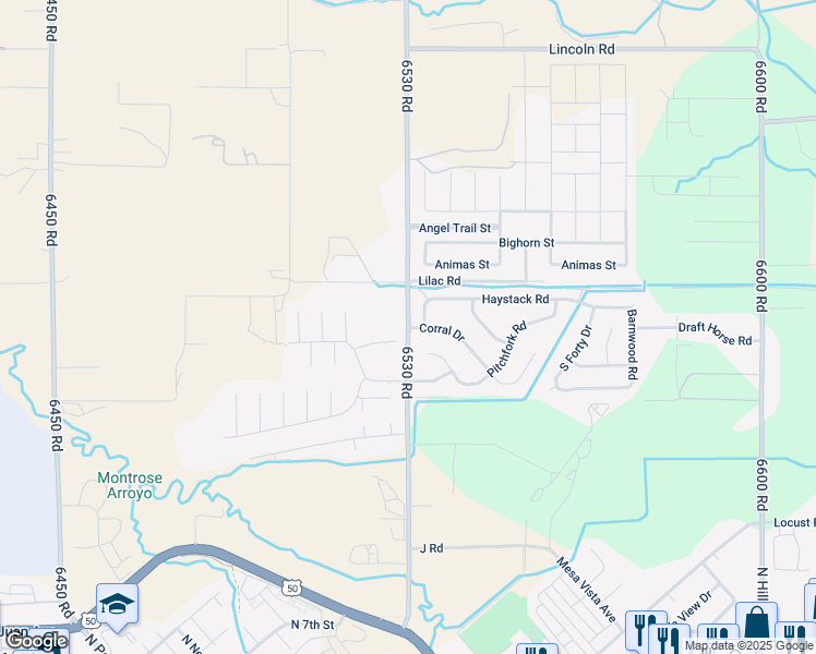 map of restaurants, bars, coffee shops, grocery stores, and more near 1000-1046 6530 Road in Montrose