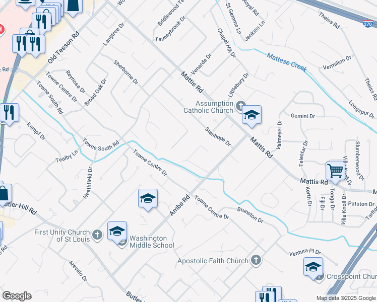 map of restaurants, bars, coffee shops, grocery stores, and more near 4815 Highwood Lane in St. Louis