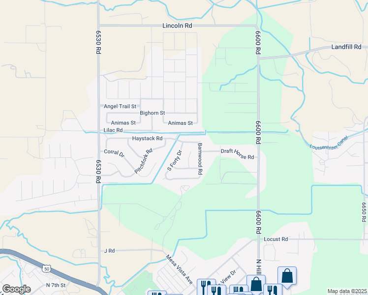 map of restaurants, bars, coffee shops, grocery stores, and more near 1510 Haystack Road in Montrose