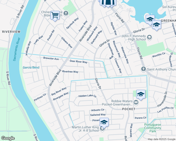 map of restaurants, bars, coffee shops, grocery stores, and more near 7016 Gloria Drive in Sacramento