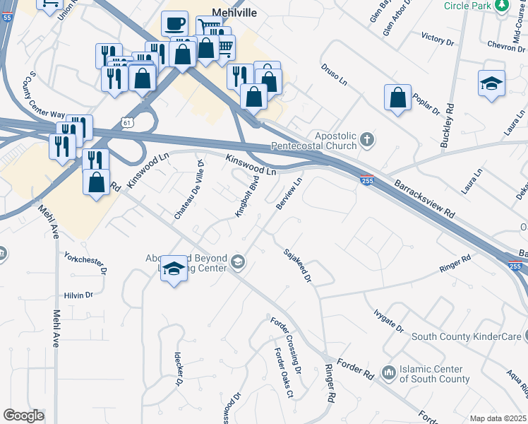 map of restaurants, bars, coffee shops, grocery stores, and more near 4100 Forder Valley Dr in St Louis