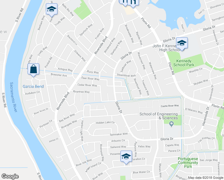map of restaurants, bars, coffee shops, grocery stores, and more near 7016 Gloria Drive in Sacramento