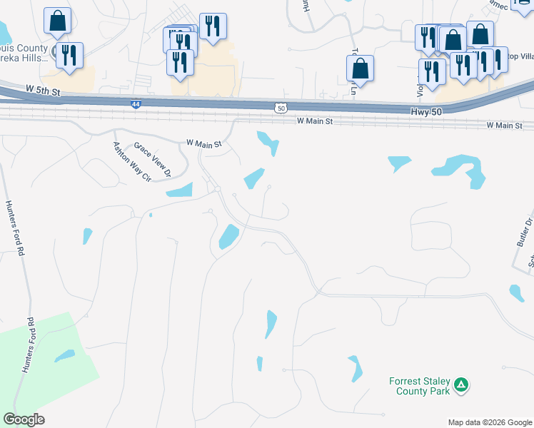 map of restaurants, bars, coffee shops, grocery stores, and more near 701 Thorntree Lane in Eureka
