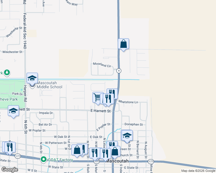 map of restaurants, bars, coffee shops, grocery stores, and more near 710 Fountain View Drive in Mascoutah