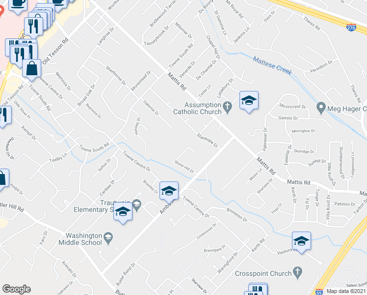 map of restaurants, bars, coffee shops, grocery stores, and more near 4815 Highwood Lane in St. Louis