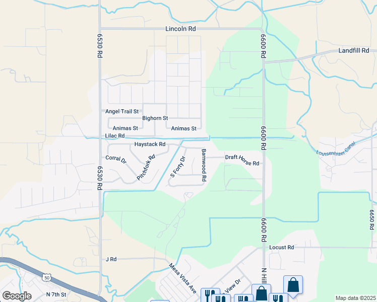 map of restaurants, bars, coffee shops, grocery stores, and more near 1510 Haystack Road in Montrose