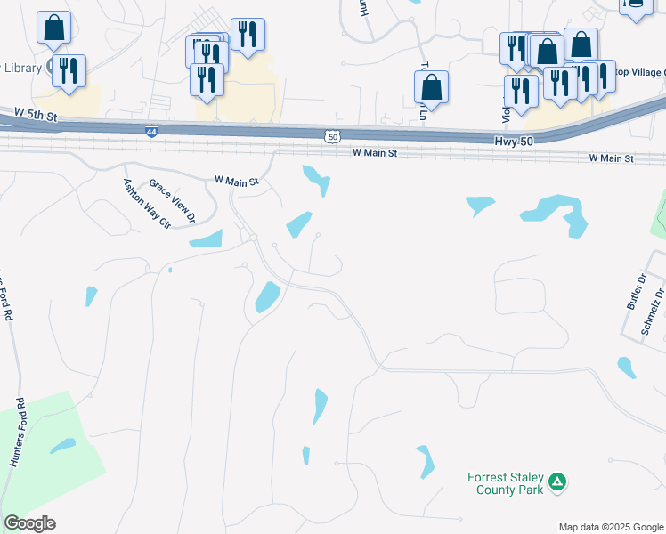map of restaurants, bars, coffee shops, grocery stores, and more near 615 Thorntree Lane in Eureka