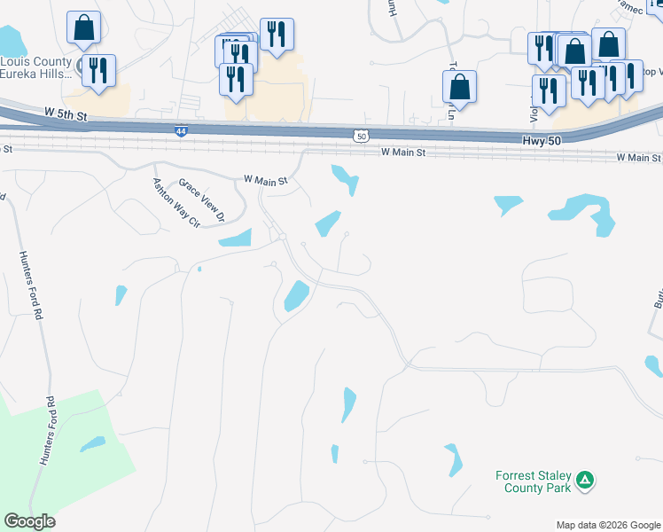 map of restaurants, bars, coffee shops, grocery stores, and more near 701 Thorntree Lane in Eureka