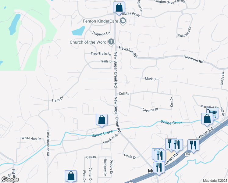 map of restaurants, bars, coffee shops, grocery stores, and more near 35 New Sugar Creek Road in Fenton
